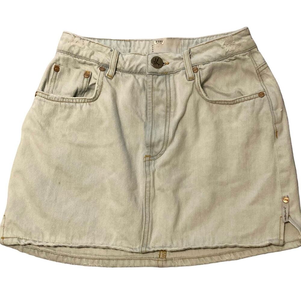 One Teaspoon Circus Blue Denim 2020 Mini Skirt Sz 27 Button Fly High Waist